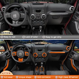Opall 18PCS Full Set Interior Decoration Trim Kit Steering Wheel& Center Console Air Outlet Trim, Door Handle Cover Inner for Jeep Wrangler JK JKU 2011-2018 2 Door &4 Door (Orange)