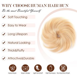 Fullart Human Hair Bun Piece #P27-613 Strawberry Blonde Mixed Bleach Blonde 1 Count 100% Real Human Hair Tousled Smooth Stretchy Fluffy Messy Bun with Elastic Band