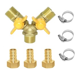 Hooshing 3 Way Shut Off Valve, 1/2" Hose Barb 2 Switch Brass Y Shaped Ball Valve For Water Fuel Air
