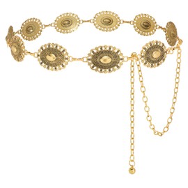VONMELLI Women Western Metal Chain Belt Cowgirl Waist Chain Belt for Dresses Jeans Concho Gold Chain Hip Belt Gold Fit Waist Upto 36inches