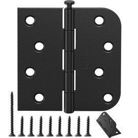 18 Pack Matte Black 4 Inch Door Hinges, Heavy Duty Residential Hinges for Front & Back Doors, Square & 5/8" Radius Corners, Quiet No Squeak, Removable Pin Exterior Hinges