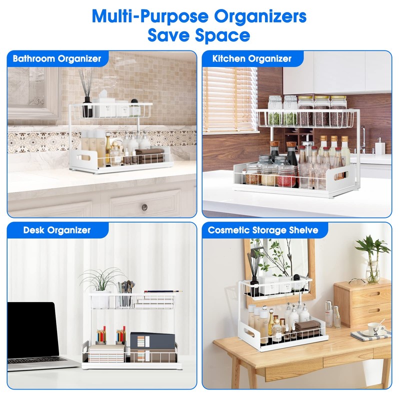 UINOFLE 2 Pack Under Sink Organizer, 2 Tier Pull-Out Cabinet