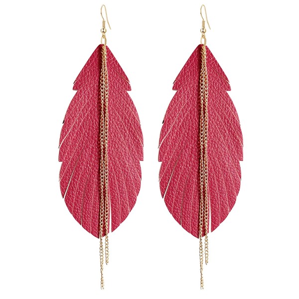 JIUIQL Unique Handmade Fashion Large Leopard Soft Leather Fringe Feather