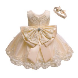 0-6T - Vestido de encaje bordado para niña con tutú, Oro, 2-3T