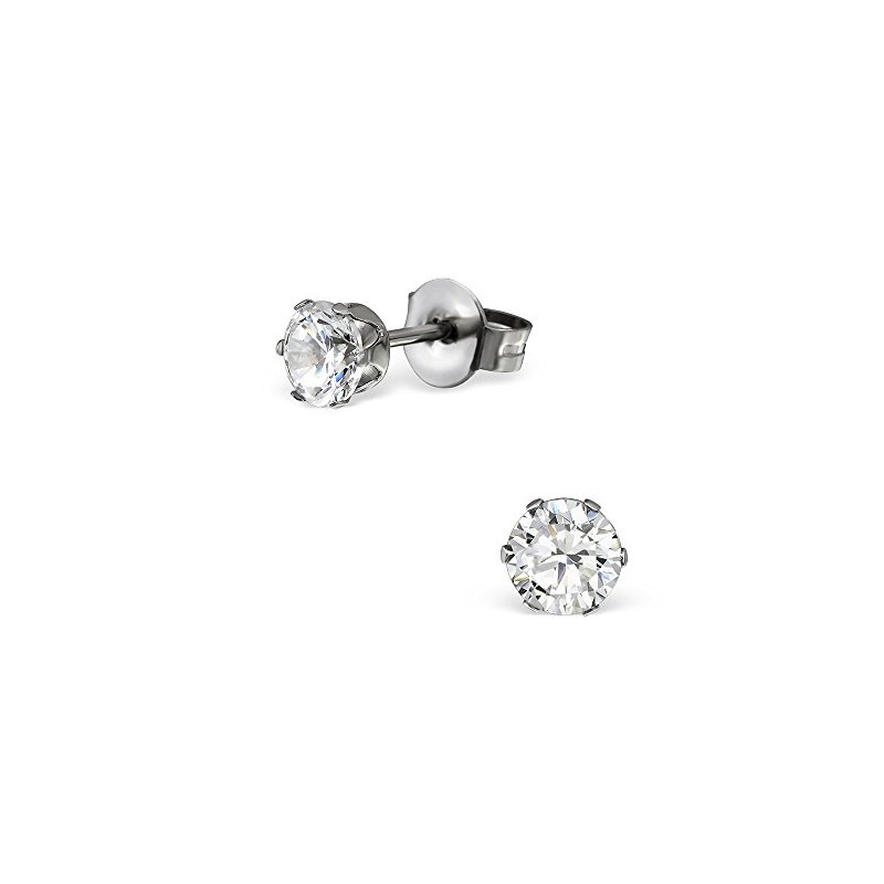 Hypo-Allergenic Surgical Stainless Steel Stud Earrings with 4mm AAA CZ