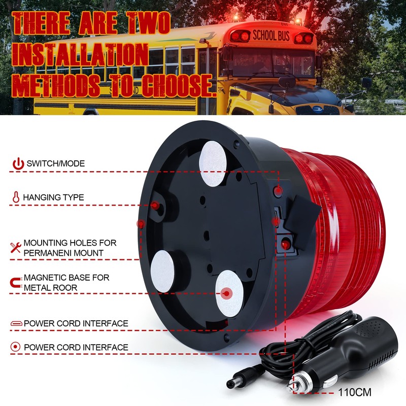 AnTom Wireless Strobe Light, Red LED Rechargeable Battery Magnet Rooftop
