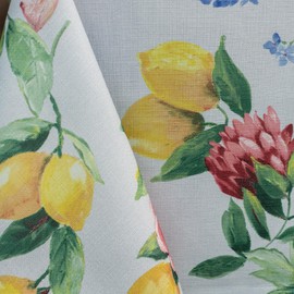 Benson Mills Spillproof Spring/Summer Durable Heavyweight Fabric Indoor Outdoor Tablecloth, Washable Table Cloth for Rectangle Tables, Picnic/Patio Table Covers (60" x 84" Rectangular, Lemon Bouquet)