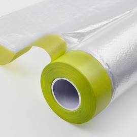 LLPT Tape and Drape Pre-Taped Masking Film | 2-Pack | Versatile Painter's Plastic Drop Cloth for Auto Wall Painting and Spraying Protection (MFTG1420) | Green Washi Paper | 140cm(Unfolded) x 20m
