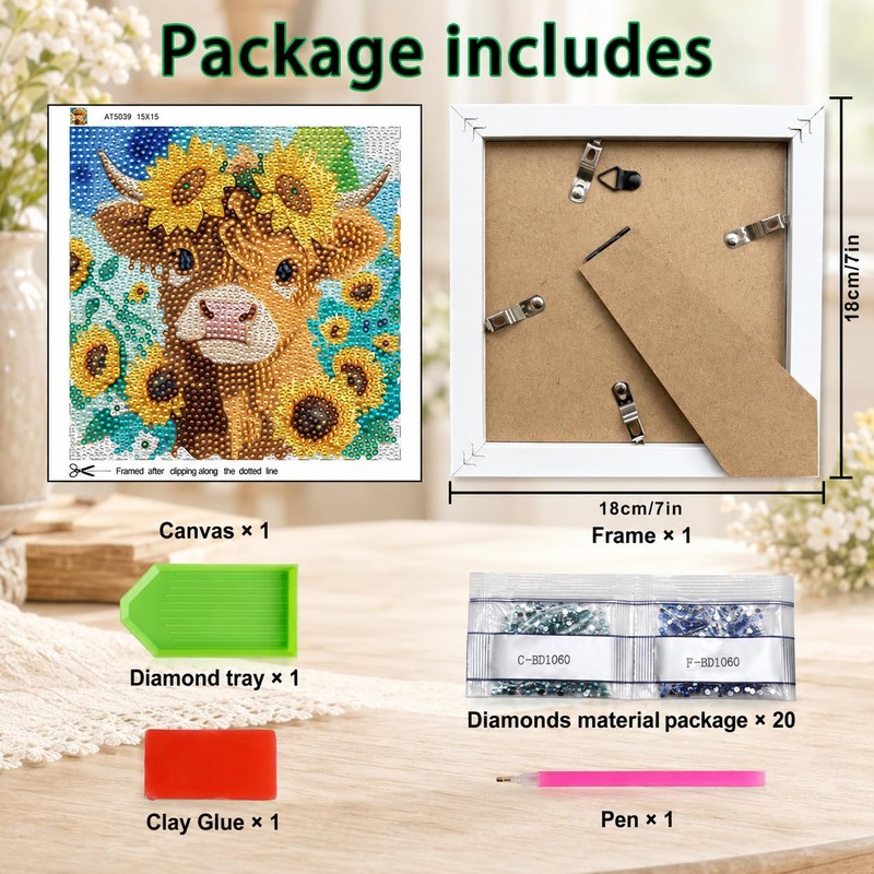 Nikolle Highland Cow Small Diamond Art Kits for Adults Beginner