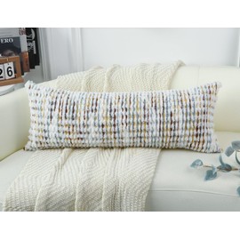 PANOD Coastal Decorative Lumbar Pillow Cover 14 x 36 Inch, Boho Long Pillow for Bed, Colorful Neutral Accent Farmhouse Long Body Pillow for Couch Sofa Bedroom Livingroom