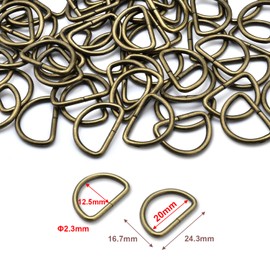 100 Pack 3/4" D Ring Metal Strap Sewing Hardware Buckles Accessories for Purse Bags Crafts Making Collars DIY Supplies (Bronze)
