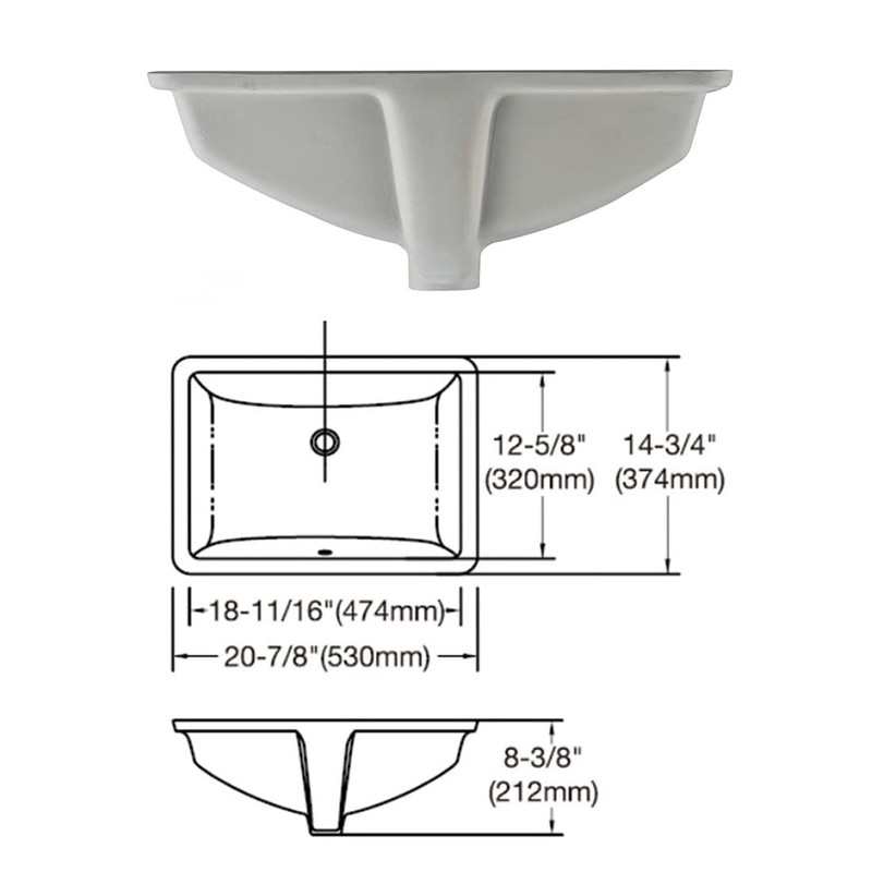 MEJE #202F -20.9 Inch Porcelain Undermount Bathroom Sink, Rectangle Lavatory