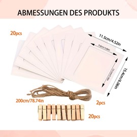 YceLon Pack of 20 Photo Lines with Clips, Photo Garland Set with 20 Paper Frames 10 x 15 cm and 20 Wooden Clips, Photo Curtain for Hanging for DIY, Party and Living Room Decoration