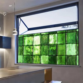 HOMETITUTE Green Mosaic Window Film 39.3x17.7 Inch Decorative Static Cling Window Sticker Privacy Window Film for Bathroom Kitchen Entryway Glass Panels UV Blocking Window Films