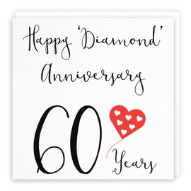 Hunts England - 60th Wedding Anniversary Card - Happy Diamond Anniversary - 60 Years - Red Heart Collection