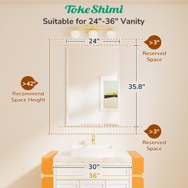 TokeShimi 24x36 Beveled Wall Mirror Decorative, Bathroom Vanity Mirrored with 1" Beveled Edge, Shatterproof Modern Frameless Mirror Bathroom Rectangle for Living Room, Entryway, Restroom