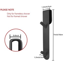 KITHOLD 7 Inch Extended Shower Door Hooks, 2 Pcs Shower Organizer with Anti-Skid Rubber Layer Over The Frameless Glass Door Double Hooks, Towel Hooks for Hanging Robe, Towel, Loofah (Black)