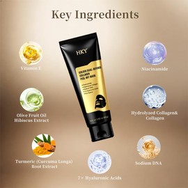 HKY Máscara facial dorada con doble anticolágeno, 7 mascarillas envolventes de ácido hialurónico con PDRN y Pro-xilano, antienvejecimiento, reafirmant