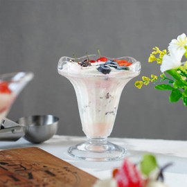 kanpura - Juego de 2 cuencos de helado Art Deco de 5 onzas, parte inferior más gruesa, apto para congelador, apto para lavaplatos, elegante diseño de tulipanes para postres, ensaladas, frutas,