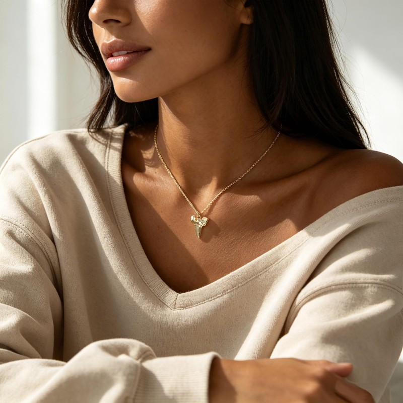OBSUN Golden Shark Tooth Necklace Beach Necklace for Women Teens