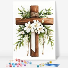Framed Paint by Numbers Kit for Adults Beginner, Cross Easy Paint by Number Kits on Canvas Framed, Jesus DIY Acrylic Oil Painting by Numbers with Frame for Gift Home Decor 8 x 12 inch