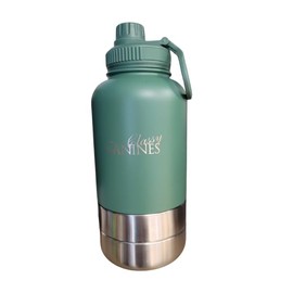 Classy Canines 32oz Insulated Stainless Steel Water Bottle with Detachable Dishes, Leak-Proof Lid, Multiple Colours (Green)