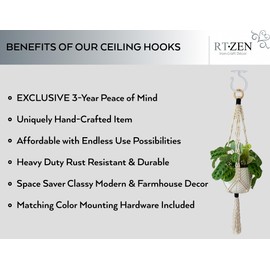 RTZEN White Ceiling Hooks for Hanging Plants - Wrought Iron Decorative Durable Thick Heavy Duty Indoor or Outdoor Hooks for Hanging Objects - Black Hooks for Outdoor String Lights - 2 Pack