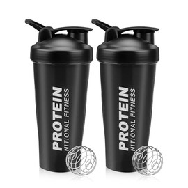 Botella para Proteína de Coctelera, 2 Pack Vaso Shaker Proteína sin BPA con Mezclador, Antideslizante y a Prueba de Fugas, para Suplemento Fitness y D