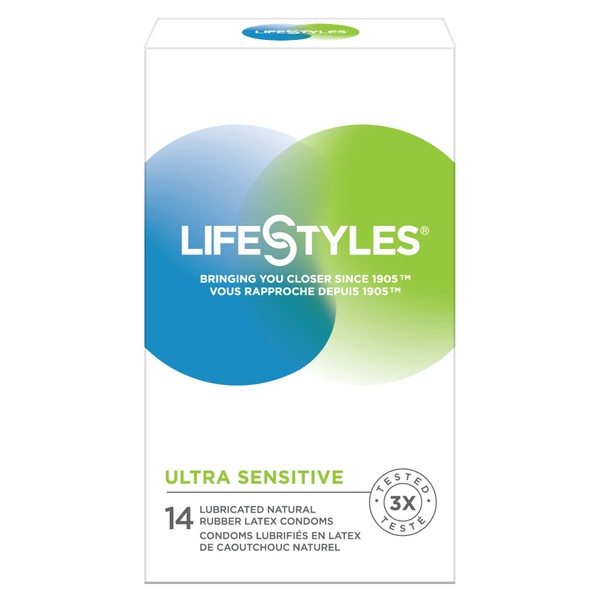 LifeStyles Ultra-Sensitive Condoms – 14 Count – Natural-Feeling, Lubricated Latex Condoms - Packaging May Vary