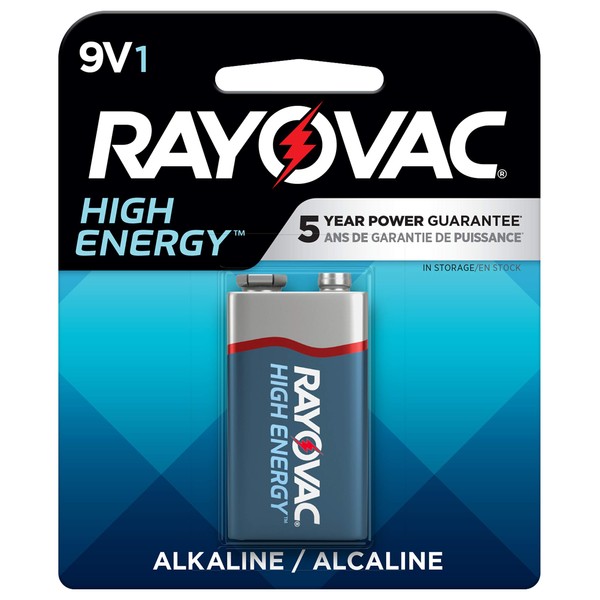 Rayovac High Energy 9V Batteries (1 Pack) Alkaline 9 Volt Batteries