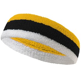 Couver Triple Color White Striped Sport Head Sweatband (1 Piece) - Yellow/Black/White