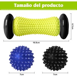 Bola de Masaje Tejido Profundo | Pelota para Aliviar Fascitis Plantar y Dolor de Pie | Roller Espigado para Hombro Espalda Pierna Mano | Masajeador Muscular con 1 Rodillo y 2 Bolas de Masaje (Negro)