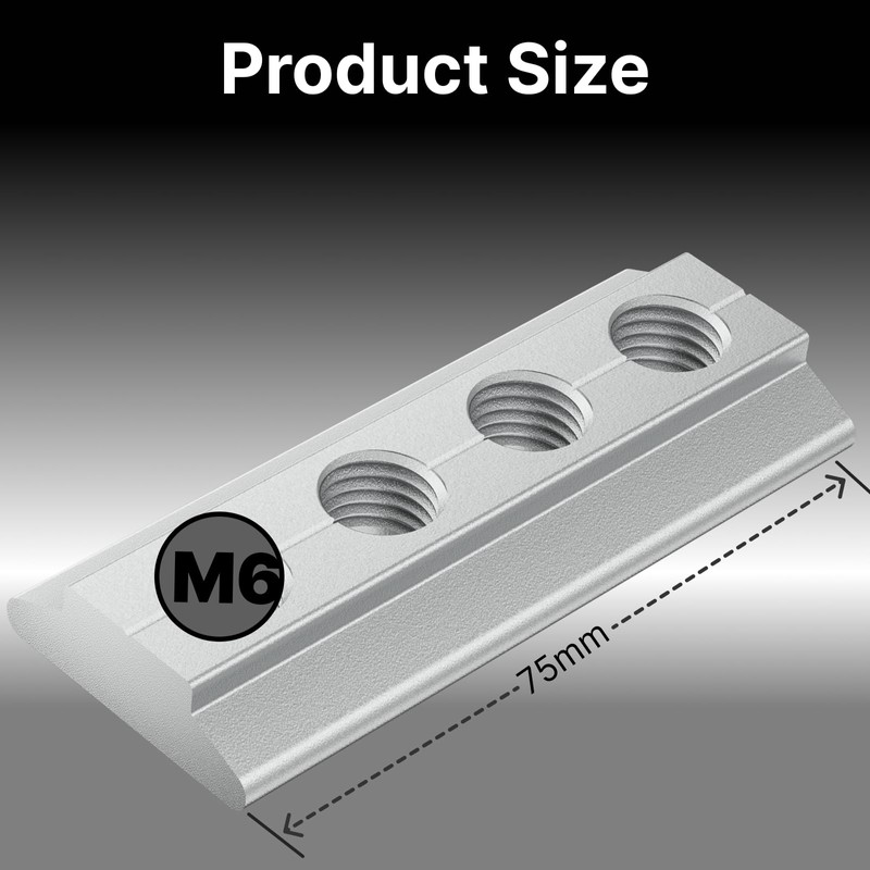 6PCS M6 T-Nuts for L-Track, Slide-in Fixing Plates, Silver Metallic