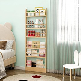 DINFOX 6 Tier Behind The Door Bookshelf, Kids Bookcase Rack Wall Wooden Book Shelf Organizer for Study Living Room Bedroom Playroom