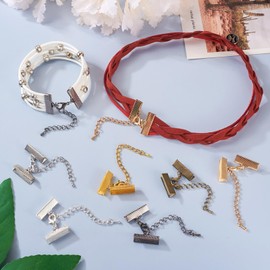 PandaHall 30 Sets Chain Extension End Chains with Band Crimping Ends, Lobster Clasps, Extension Chains, Clamp Clasp for Bracelet, Jewellery Making