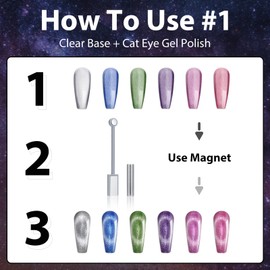 Clara Colors Cat Eye Gel Polish Set of 6 Colors Magnetic Gel Nail Polish Set Holographic Glitter Cat Eye Gel Polish Set with 1 Magnet Stick for Home DIY Soak Off UV LED Manicure Nail Salon