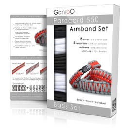 Ganzoo Paracord 550 DIY Bracelet Set, Craft Kit, DIY Bracelet with Click Clasps and Instructions, Lanyard, Bracelet Make Yourself Made of Parachute Cord, Colour: Black White