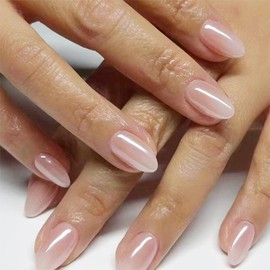 Press on Nails Short Almond Fake Nails with Glossy Designs Glue on Nails Light Pink Full Cover Nails Press ons Solid Color False Nails Acrylic Artifical Stick on Nails for Women Girls 30Pcs