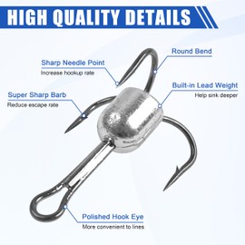 Snagging Hooks Snagging Weighted Treble Hooks Large Treble Fishing Hook Bunker Snag Hook with Weight for Saltwater Freshwater Bass Trout Salmon 5/0 6/0 8/0 10/0 (5/0-1oz-5pcs)