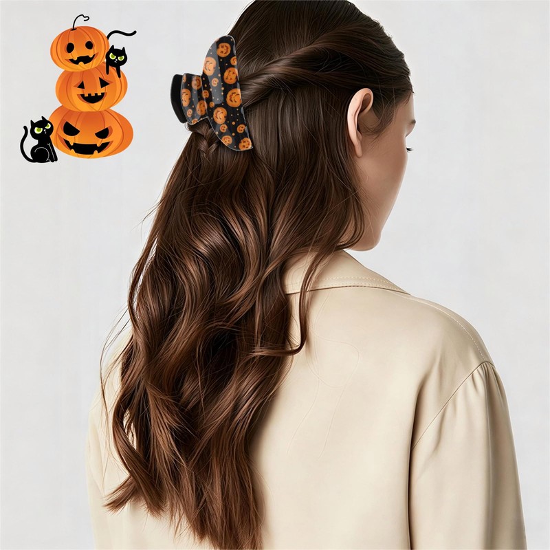 Halloween Hair Claw Clip for Women with Glitter Finish 3.4”