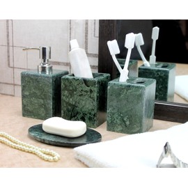 KLEO - Bathroom Accessory Set Made from Natural Stone - Bath Accessories Set of 4 Includes Soap Dispenser, Toothbrush Holder, Tumbler and Soap Dish (Green)