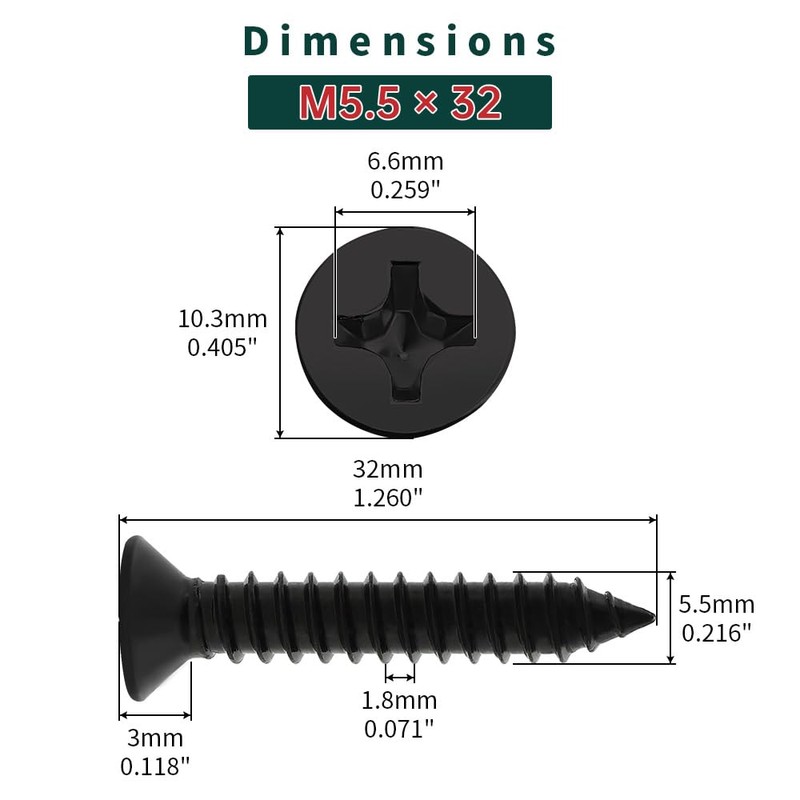 #12 x 1-1/4" Flat Head Wood Screws (50 pcs), 18-8
