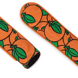 Alignment Stick Head Cover, Orange PU Leather Full Orange Fruit Embroidered Club Protector, Stores A Pair of Golf Alignment Rods, Classic Golf Training Aid Accessories