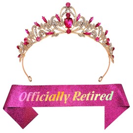 Retirement Party Decorations Pink Tiara and Sash Party Gift Officially Retired Gifts for Women Mom Aunt Sister Retirement Friend