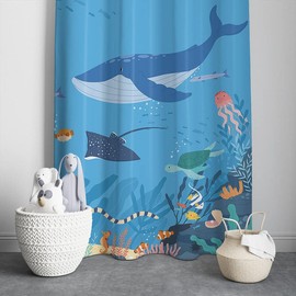 Peach Cuddle Underwater World Printed Kids Door Curtains for Kids Room, Nursery, Bedroom Playroom (2 Panels) Cute Curtain for Kids Room, Kids Curtain, Printed Curtain (4x7)(Underwater)