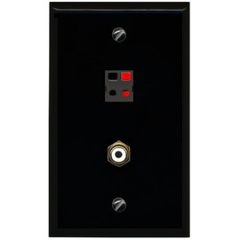 RiteAV 1 Port Speaker Plug Jack Wall Plate with 1 RCA for Subwoofer - Flat [Black/Black]