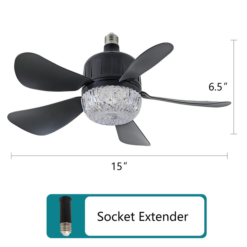 Socket Fan Light with Remote, Dimmable LED Ceiling Fans with