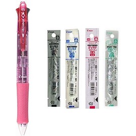 Pilot 4 Colors Ballpoint Pen, Acroball 4 Extra Fine, Black, Red, Blue & Green (BKAB-45EF-CSP) (Pink + Refill Set)