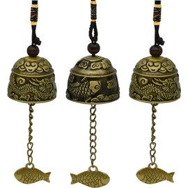3 Pieces Feng Shui Copper Bell Fish Bell Dragon Bell Good Luck Protection Amulet Accessory Retro Brass Bell Charm Pendant Car Hanging Decoration Feng Shui Goods Good Luck Sound Cute Ornament