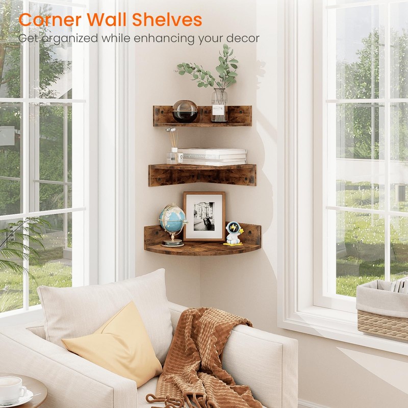 Homode Corner Shelf Wall Mount, Set of 3 Floating Corner